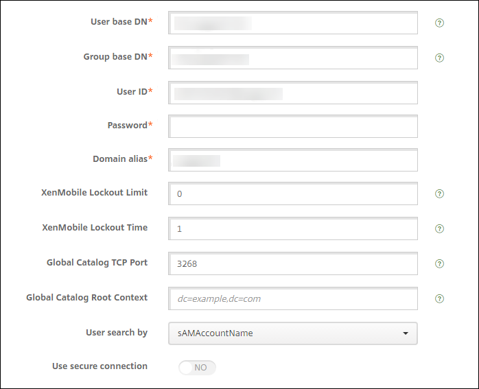 LDAP configuration screen