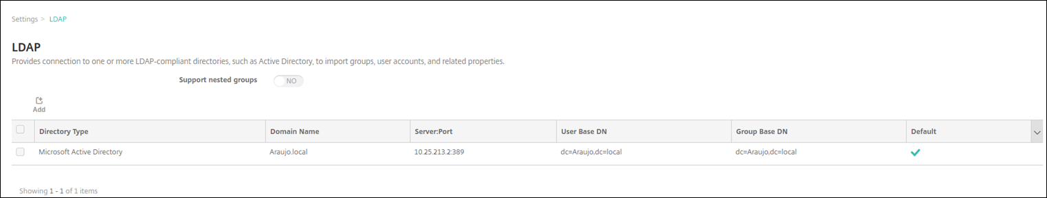 Pantalla de configuración de LDAP de XenMobile