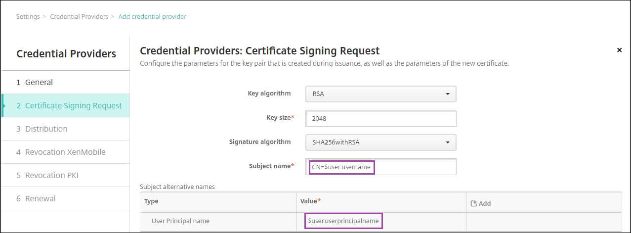 Imagen de macro en la pantalla de configuración de proveedores de credenciales