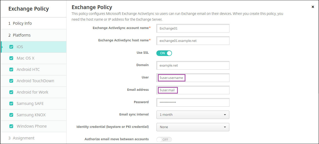 Image of macro in Device Policy configuration screen