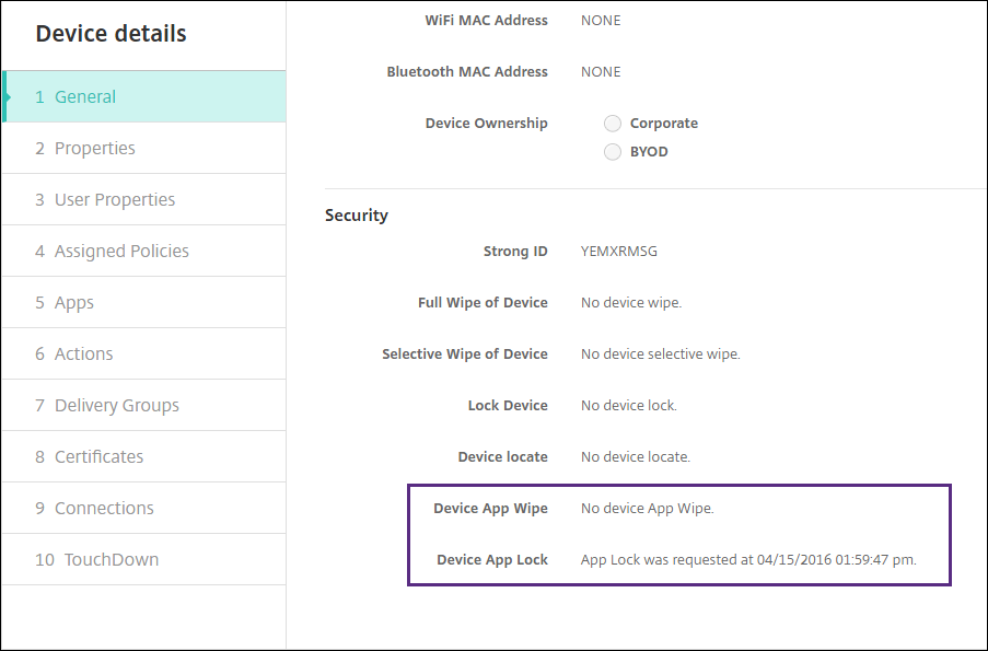 Image of Manage Devices screen