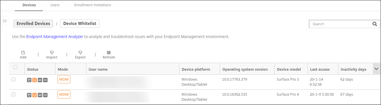 The Device page