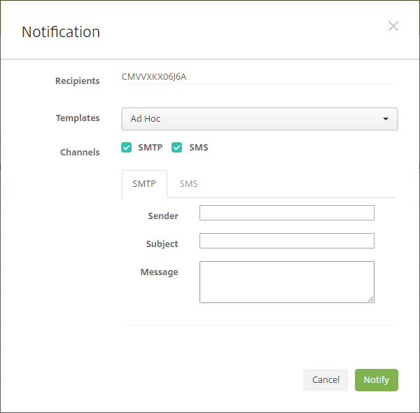 Image of the Notification dialog box