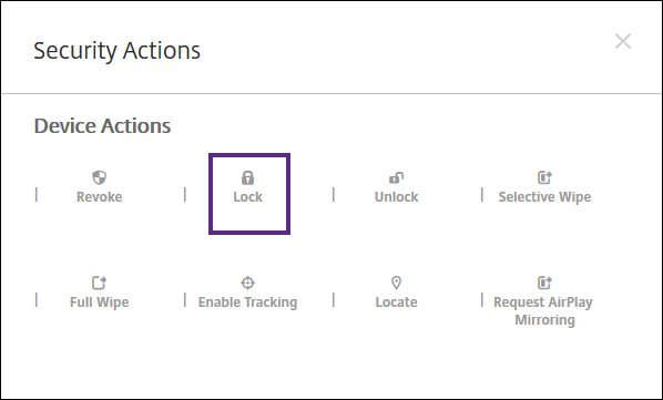 The Security Actions dialog box