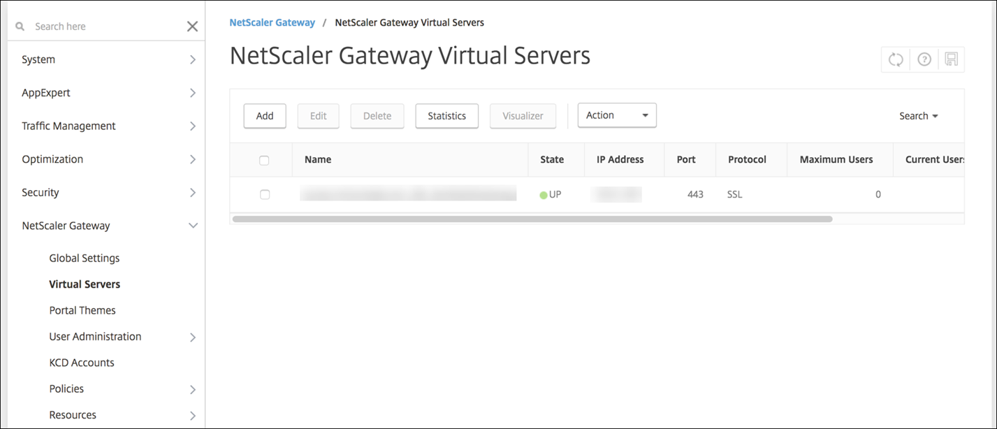 Pantalla de configuración de Citrix ADC VPX