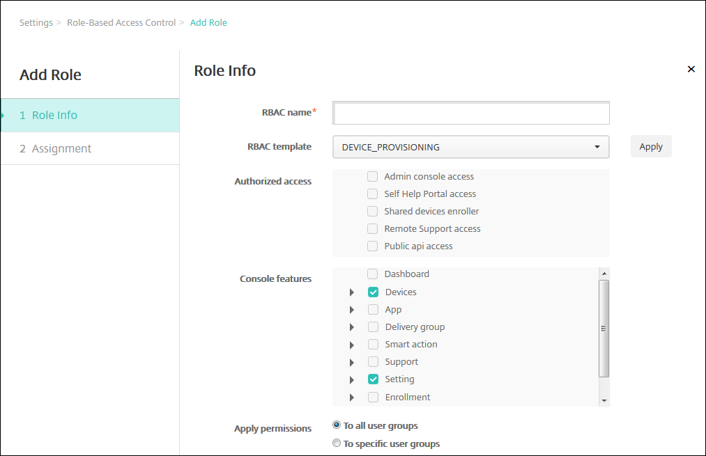 XenMobile RBAC configuration