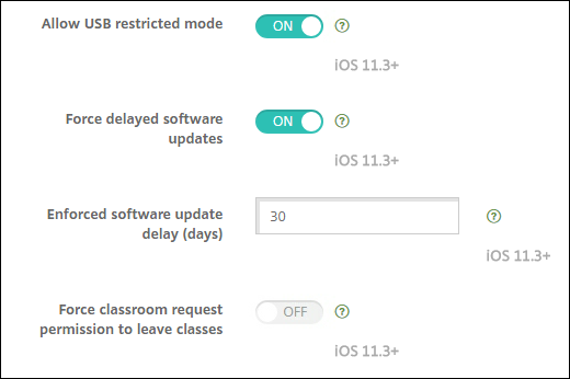 Image de l'écran de configuration Stratégies d'appareil