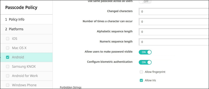 The Configure biometric authentication option