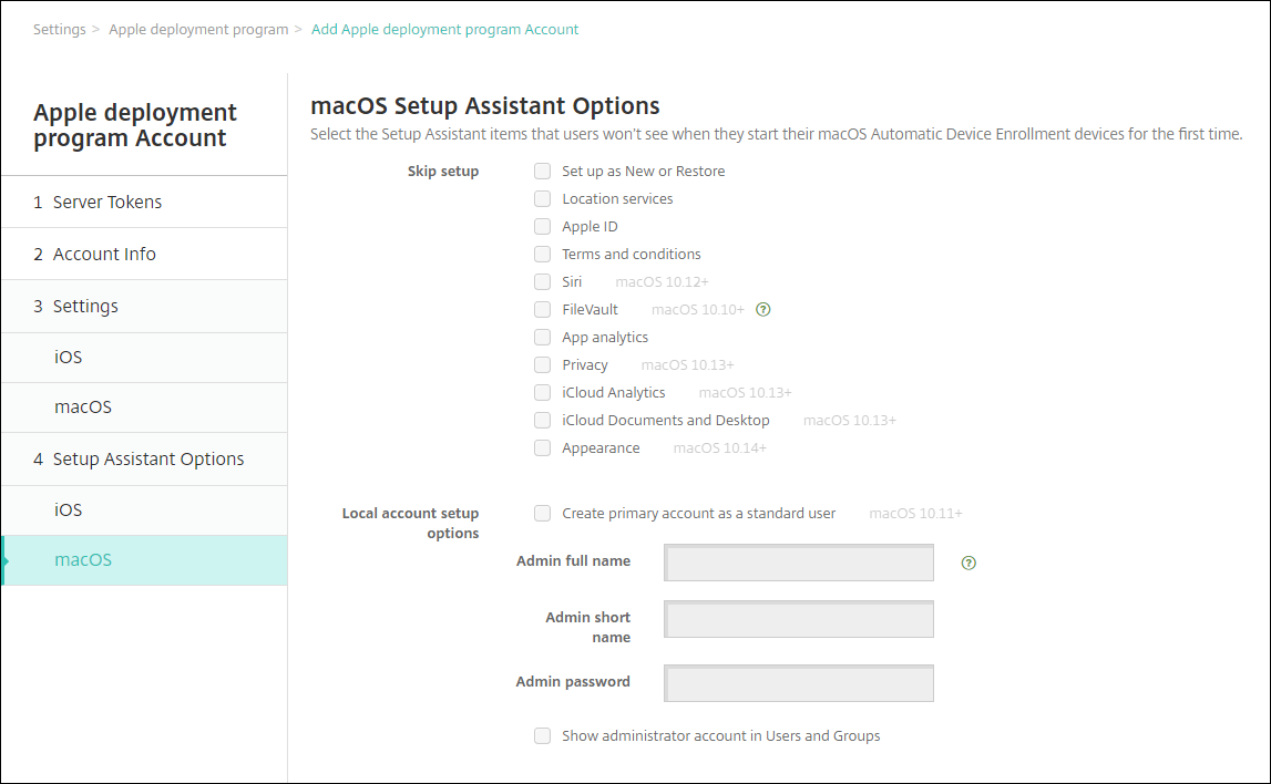 Apple Deployment Program Account settings screen