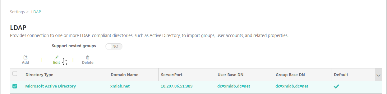 Écran Configuration du LDAP