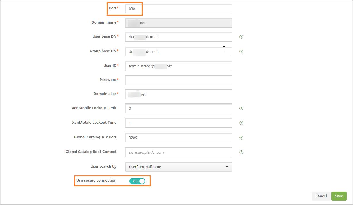 LDAP configuration screen