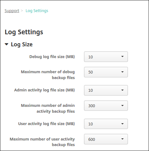 Imagem da configuração do log