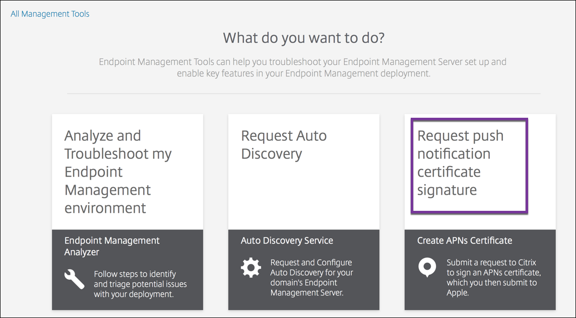 Endpoint Management Tools-Seite