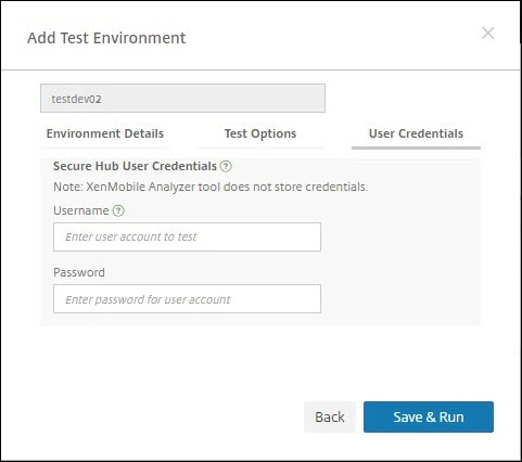 Imagen de la configuración y las comprobaciones de XenMobile Analyzer