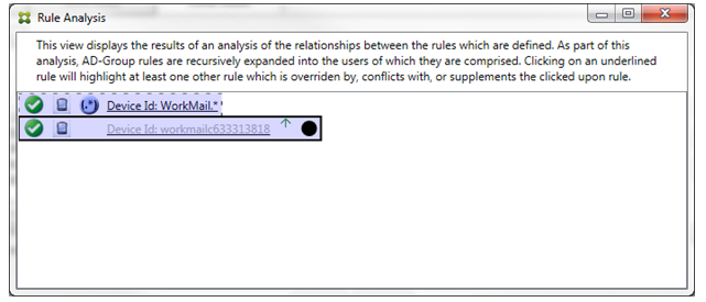 Imagem da página do console do conector de Endpoint Management para Exchange ActiveSync