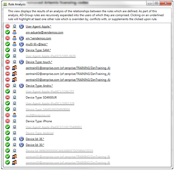 Imagem da página do console do conector de Endpoint Management para Exchange ActiveSync