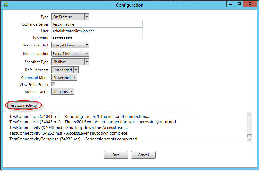 Imagen de la página de la consola del conector de Endpoint Management para Exchange ActiveSync