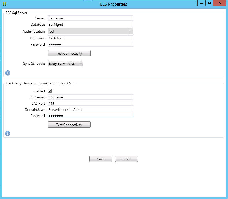 Imagem da página do console do conector de Endpoint Management para Exchange ActiveSync